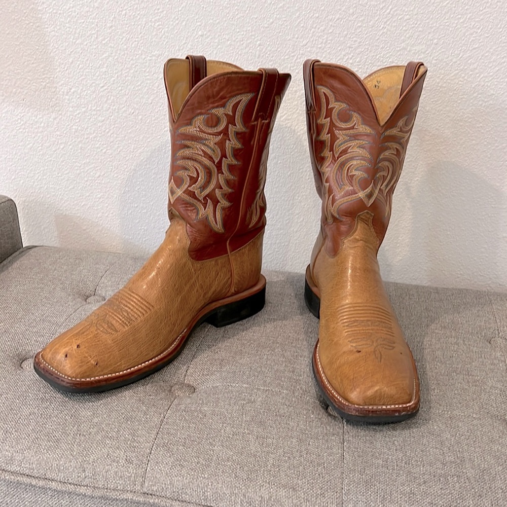 Men’s Justin Boots, Crepe Sole Size 11 2E Ostrich Belly, Great Condition